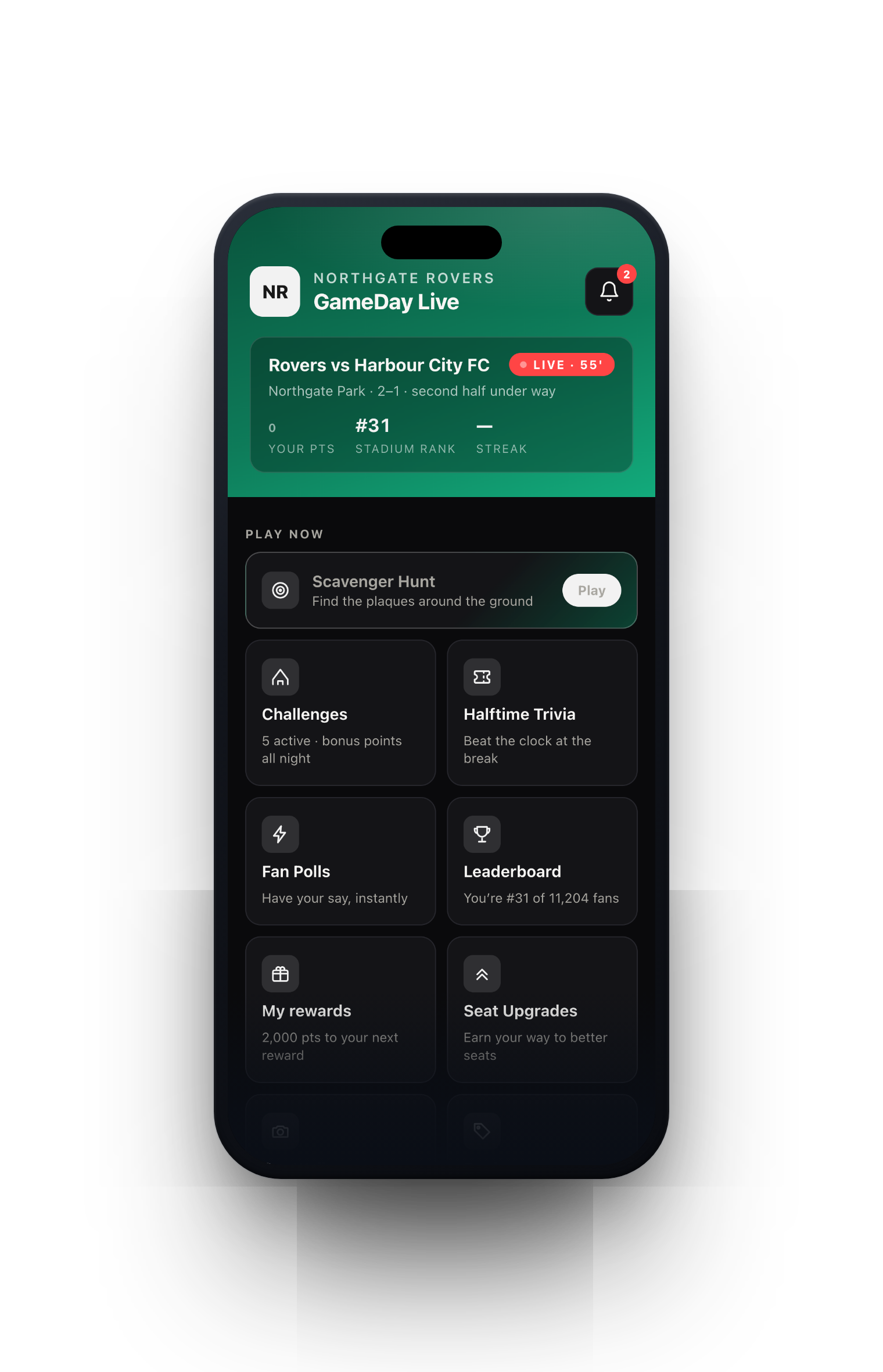Clout Venue live match home screen